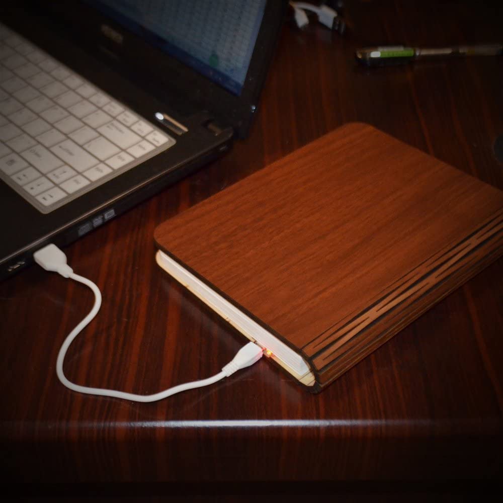 Foldable Book Lamp Night Light with Wooden Cover
