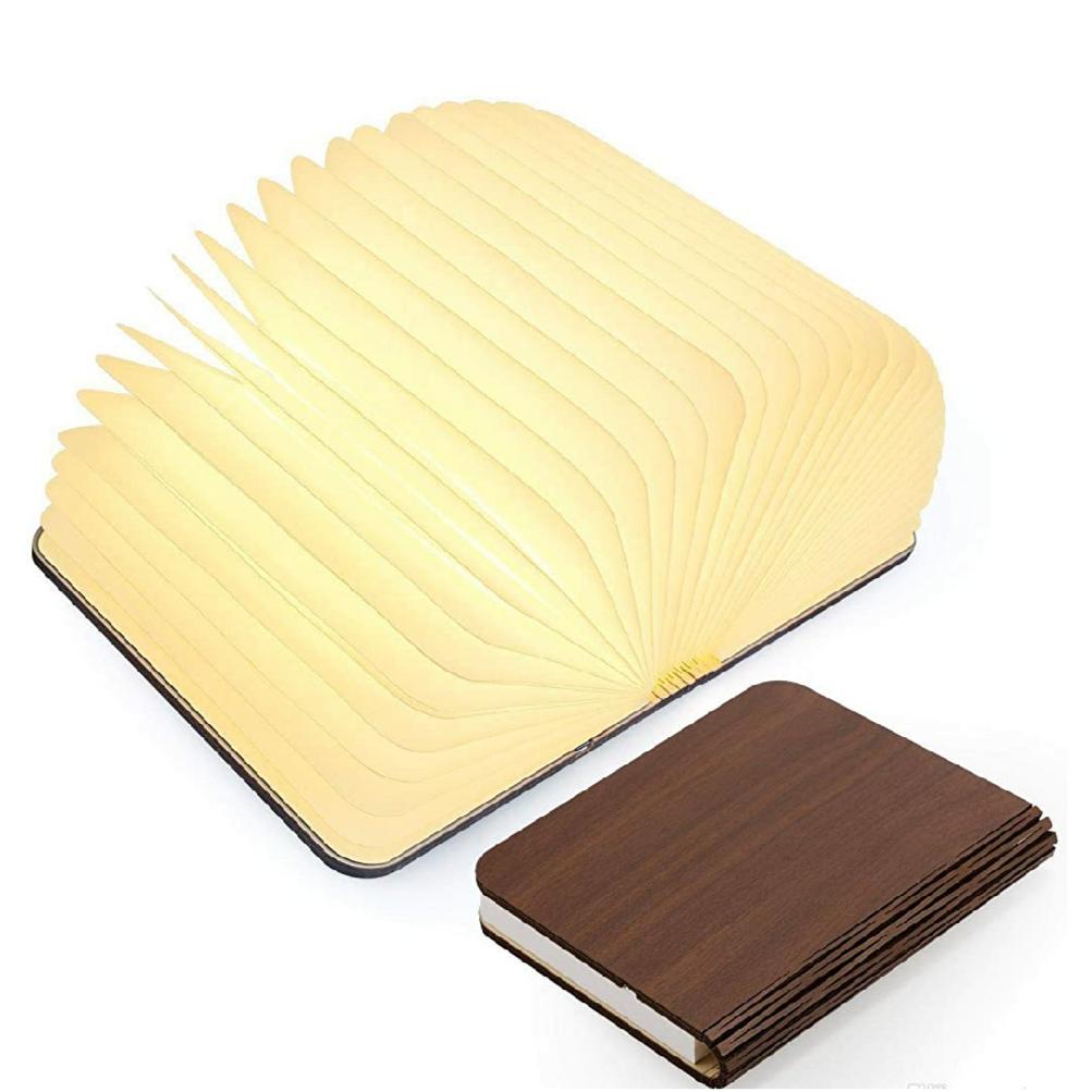 Foldable Book Lamp Night Light with Wooden Cover
