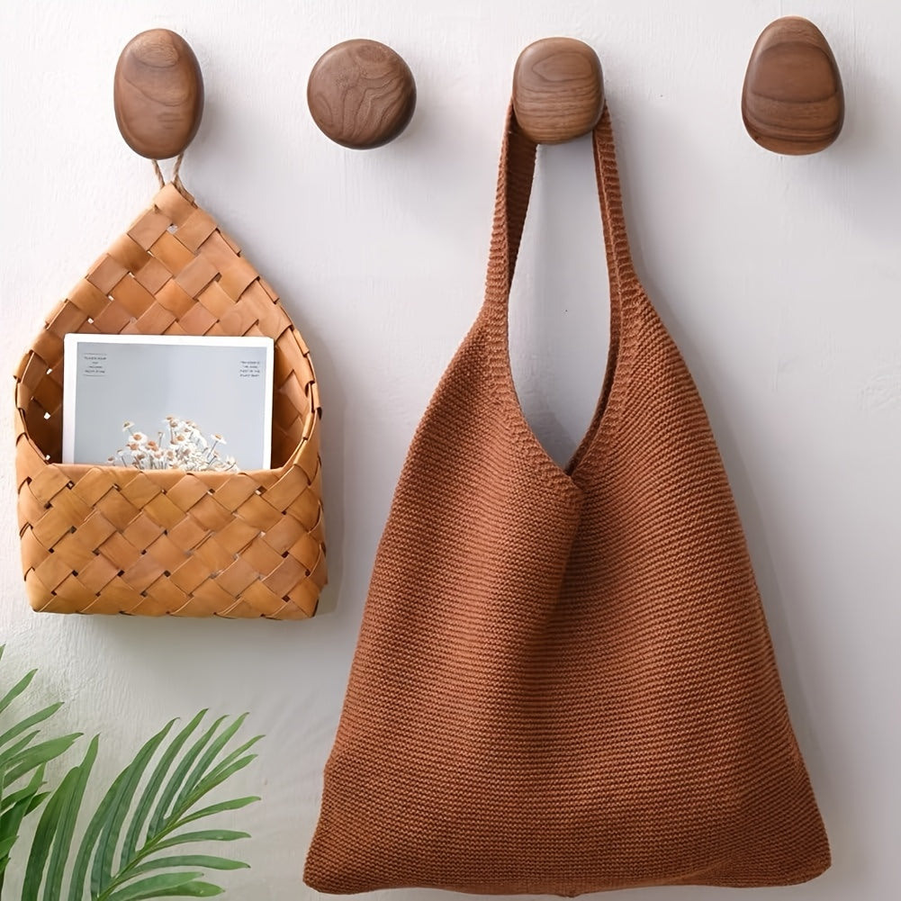 Wooden Wall Hook Set with Pebble Shape Design