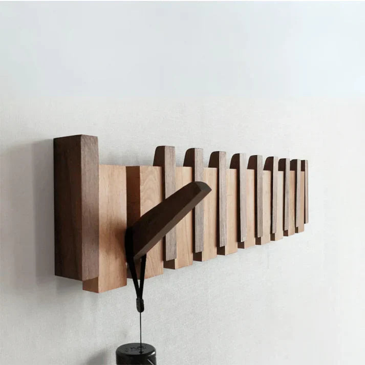 Wooden Wall Coat Rack with Piano-Style Folding Hooks