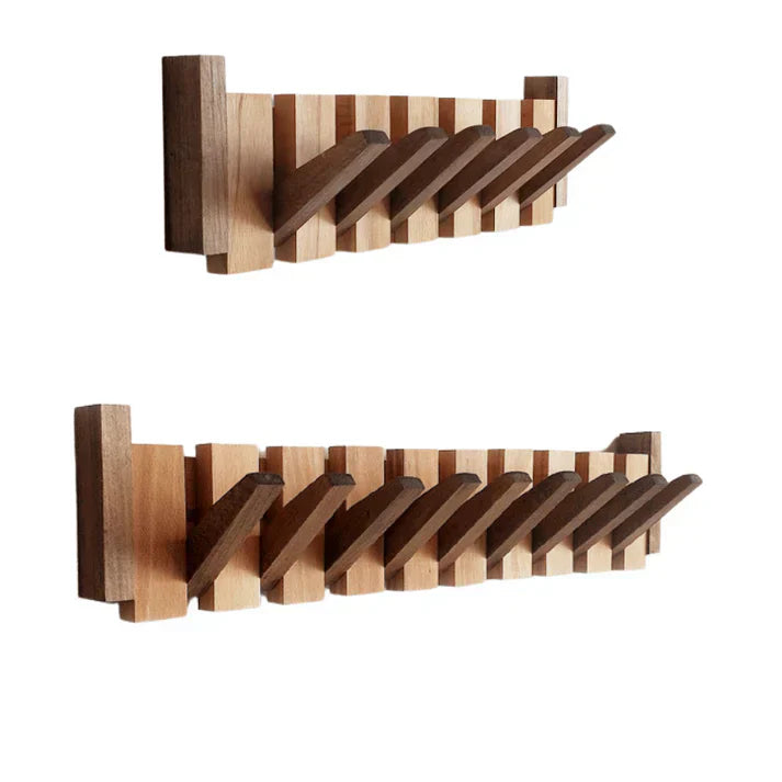 Wooden Wall Coat Rack with Piano-Style Folding Hooks