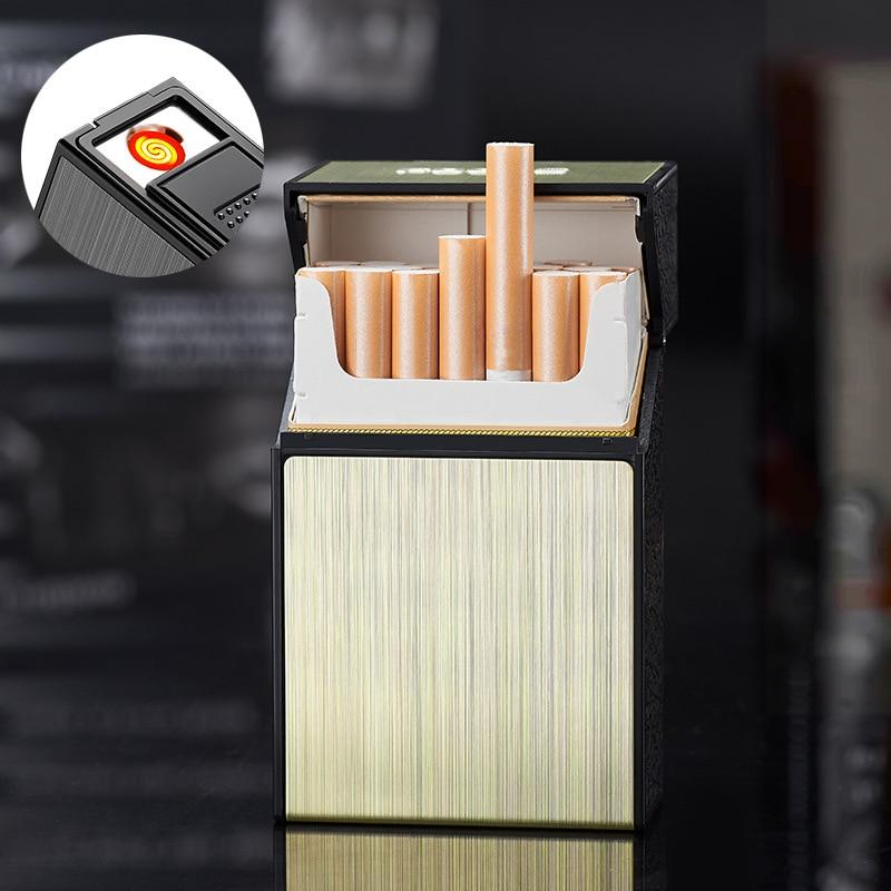 Rechargeable coil lighter with cigarette case in gold