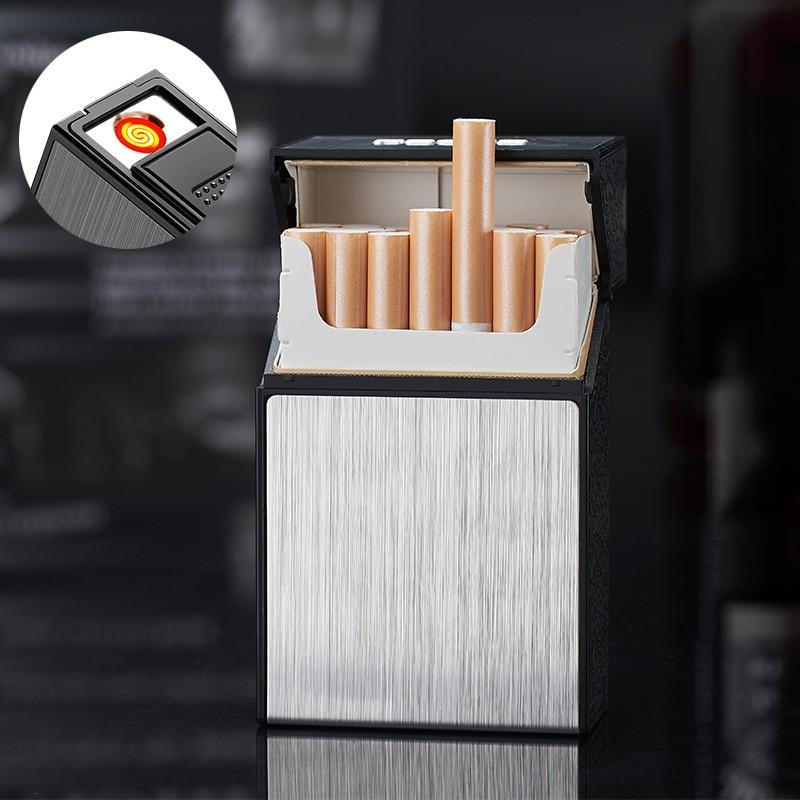 Rechargeable coil lighter with cigarette case in silver