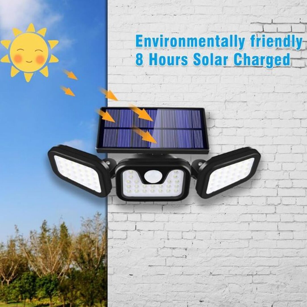 Triple-Head Solar Power Security Light for Home and Garden