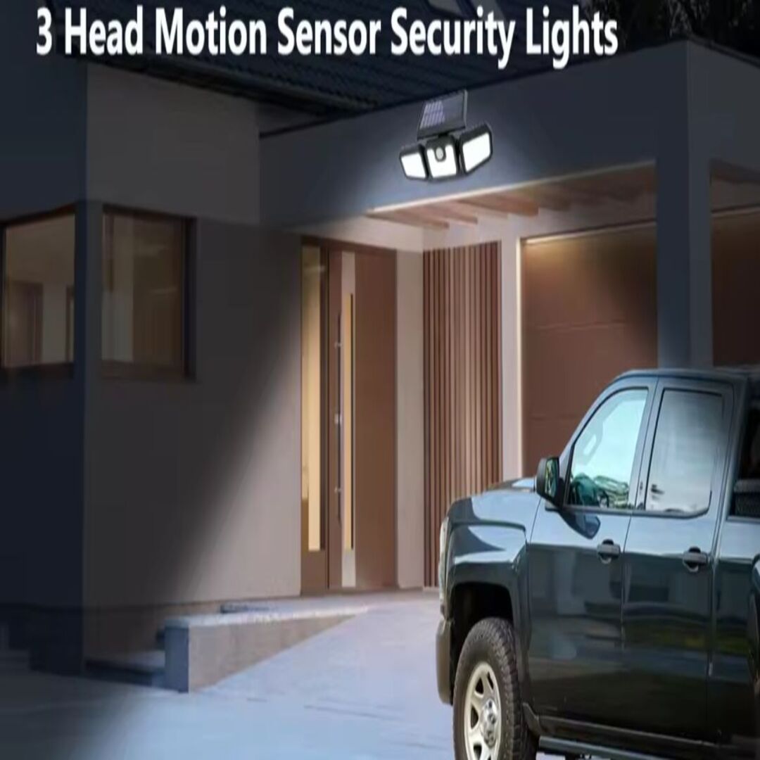 Triple-Head Solar Power Security Light for Home and Garden